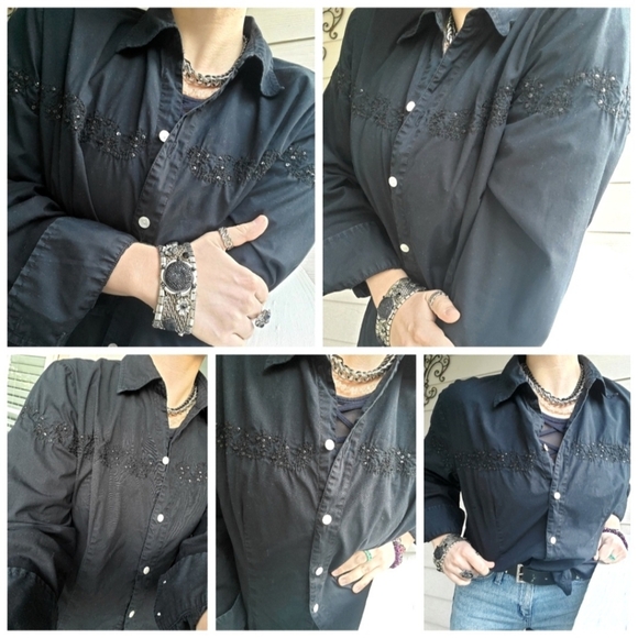 Vintage BILL BLASS Jeanswear Sequin Embroidered Casual Cotton Button-down - Picture 5 of 16